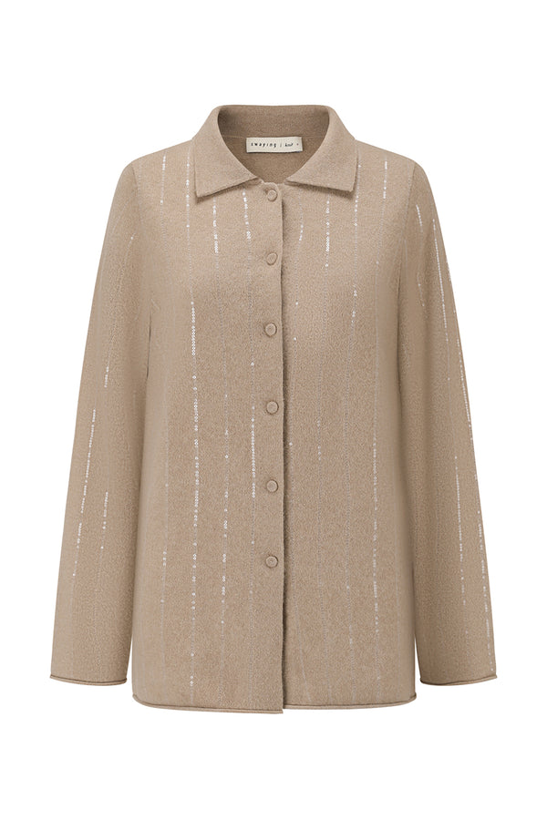 SWAYING 25 Autumn/Winter Sequin Embroidered Cashmere Shirt SW-SW25AW1T30C2S2-TUO Camel